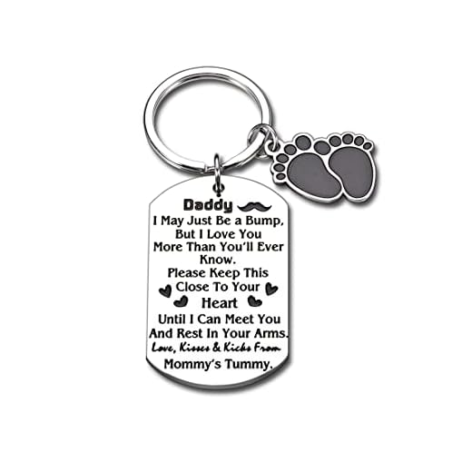 New Dad Gift Keychain for Men Him New Daddy to Be Gifts for Husband Boyfriend from Wife New Mommy Baby Announcement Pregnancy Keepsake for Soon to Be Dad Father Birthday Christmas Valentines Keyring
