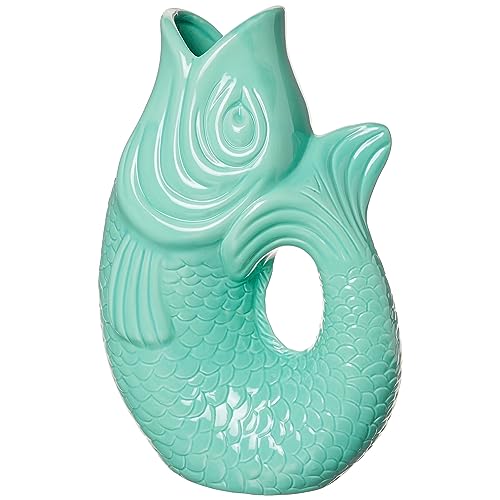 Gift Company 75887 Monsieur Carafon - Karaffe/Blumenvase - Fischform - Steingut - Mint Cream - L