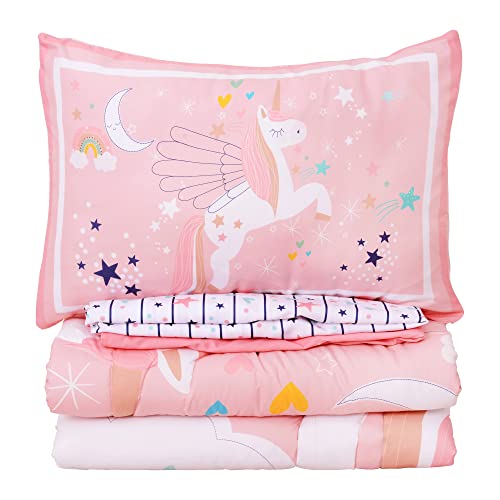 Cloele Pink Crib Bedding Set For Girls- 4 Piece Unicorns Baby Comforter Bed Set Includes Crib Skirt Quilt Fitted Sheet Toddler Pillowcase - Pink Soft Nursery Baby Bedding Set For Girls #TOP4