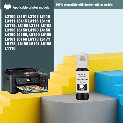 Image of KOSH 001 /003 /008 Refill Ink Compatible for Epson L3110, L3150, L3250, L3252 L3115, L3116, L3101, L3210, L3215, L3216, L3151, L3152, L3156, L5190 Printers (001 /003 /008 BK 70ml)