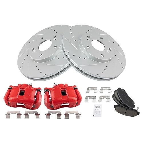 Image of TRQ Performance Front Brake Pad and Rotor Set Ceramic Coated Drilled | For 2001-2003 Acura CL 1999-2008 TL 2003-2009 Honda Accord