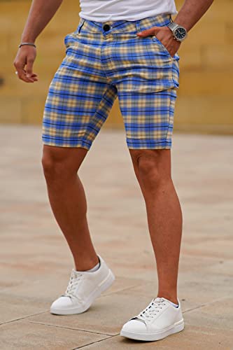 GINGTTO Mens Slim Fit Shorts Plaid Chino Short Tapered Leg Skinny Stretch3