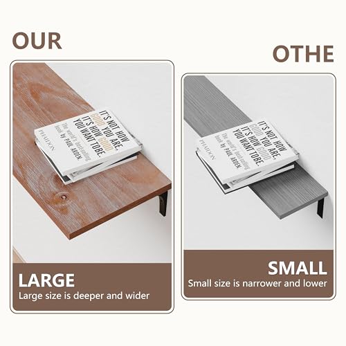Image of 12 Inch Deep Floating Shelves Set of 4, 48 Inch Extra Wide Brown Solid Wood Wall Shelves, 4ft Heavy Duty Farmhouse Wall Mounted Shelving for Kitchen, Living Room & Bedroom