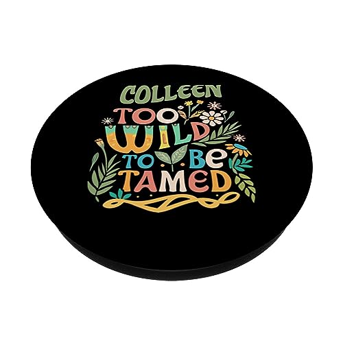 COLLEEN Name Cute Retro Girls Wildflower COLLEEN Name PopSockets Swappable PopGrip, Black - Image 2