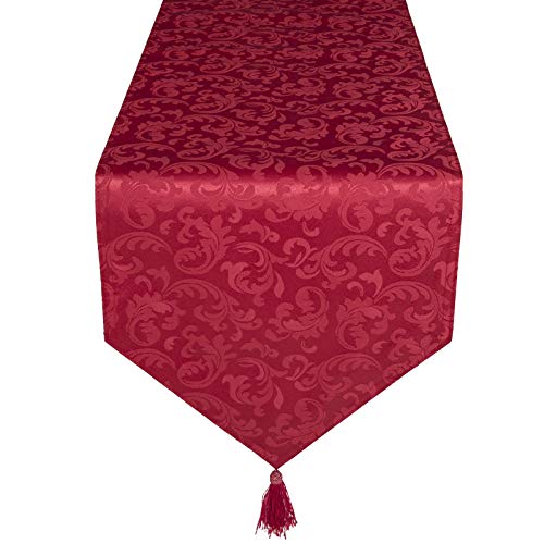 Ecosol Designs Microfiber Damask Table Runner (16"X90", Red Foliate) With Tassels #TOP4
