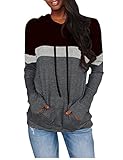 PINKMSTYLE Women's Sport Hoodies Sweatshirt Color Block Drawstring Casual Pullover Black Large