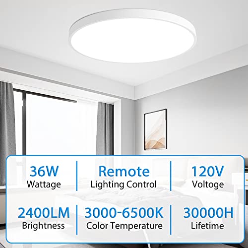 Hovenla 24 Inch Led Flush Mount Ceiling Light, 48W Round Led Ceiling Light Fixtures, 2800Lm, 3000-6500K Dimmable Led Ceiling Lamp With Remote, Led Light For Bedroom Ceiling #TOP4