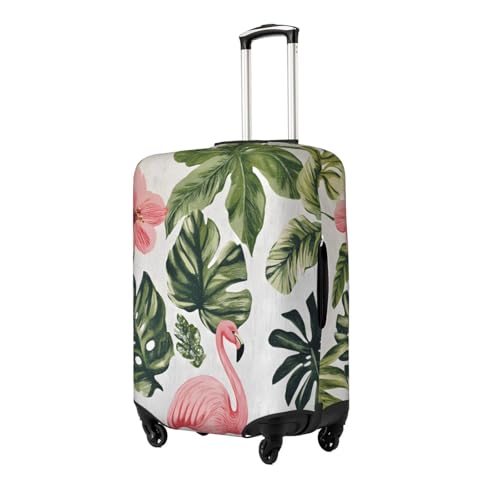 Flamingos And Leaves Elastic Travel Luggage Cover, Washable Spandex Suitcase Protector, Anti-Scratch Fits 18-32 Inch2