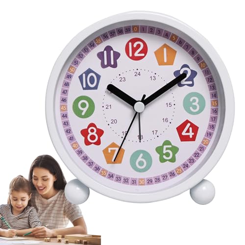 時間を教える教育時計 - 子供用アナログ目覚まし時計 時間学習,部屋の壁の装飾、子供の早期教育金属製小型目覚まし時計学生学習サイレントデスクトップ時計漫画発光クォーツ時計幼児の装飾、ベッドの上の装飾、ティーンエイジャー、男の子、女の子向け。