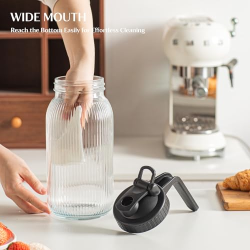 INSETLAN 64oz Glass Mason Jar Pitcher with Pour Spout Lid – 2 Pack, Wide Mouth Glass Pitcher with Lid, Leak-Proof Glass Breastmilk Pitcher for Cold Brew Coffee, Sun Tea and Fruit Drinks, Fridge Safe by INSETLAN - Image 9