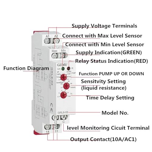 Relé de control de nivel de líquido GRL8-02 controlador electrónico 10A con sensor 8