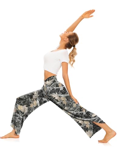 Image of TARSE Women's Wide Leg Yoga Pants Cross High Waist Flowy Split with Pockets | Comfy Lightweight Stretch, Flare Hem Cropped, Loose Dance Pants, Travel & Lounge, Everyday Casual Wear
