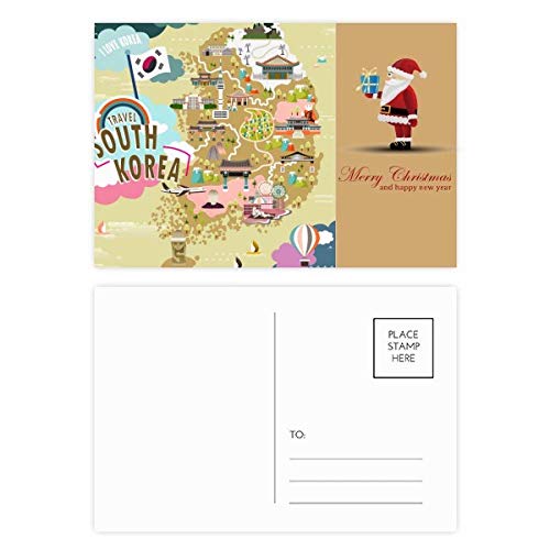 Cartes postales avec carte de la Corée du Sud motif Père Noël lot de 20 illustrations
