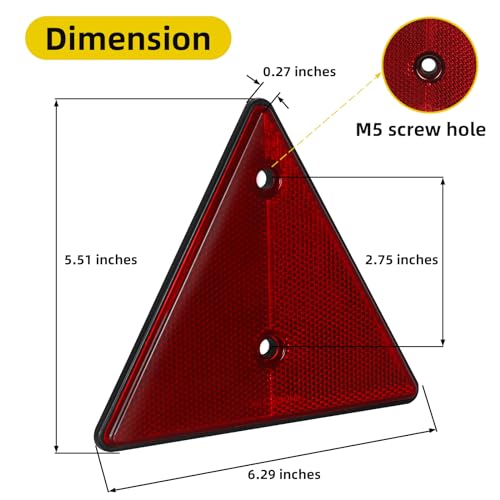 Image of 2-Pack Triangle Safety Reflectors Red Trailer Screw Mount Reflector for Gate Posts, Suitable for Truck Trailer Tractor, Boats, Driveway, Mailbox, Golf Cart