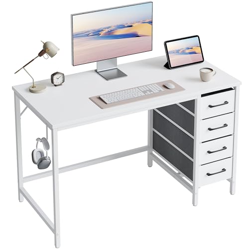 CubiCubi 120 * 50 cm Computer Desk with 4 Drawers, Home Office Small Desk with Storage, Modern Study Writing Desk, White