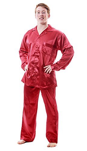 Up2date Fashion Men's Satin Pajama Set Full Sleeves Silky Loungewear 2 Piece Pjs Classic Button-Down Sleepwear M-XL3