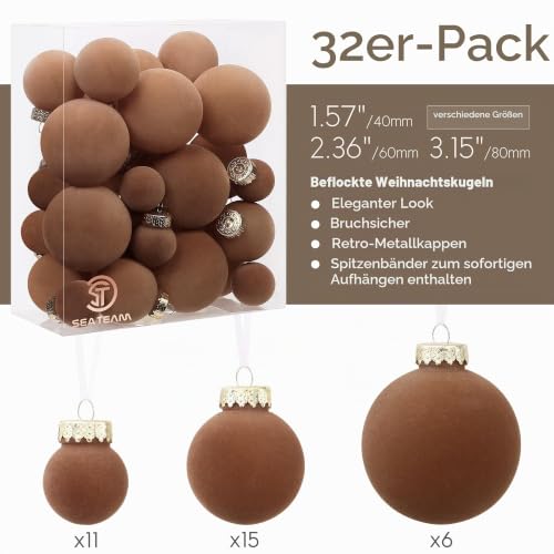 Sea Team 32er-Pack Samt Weihnachtskugeln Verschiedene Größen Braun – Ansicht 4