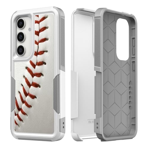 Candykisscase for S25, Unique Pattern Shock-Absorption Hard PC and Inner Silicone Hybrid Dual Layer Armor Defender Case for Samsung Galaxy S25 (Baseball Sports) White
