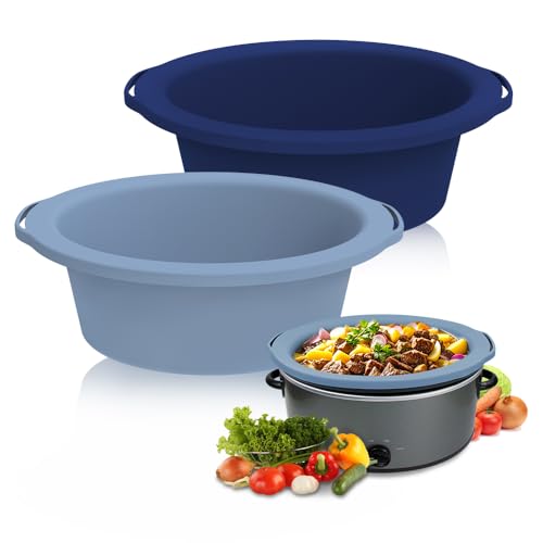 ChefAid Slow Cooker Liners, 100% Silicone Reusable Crock Pot Insert Accessories for 6-8 Oval or Round Quart Slow Cookers, Food Safe & Dishwasher Safe (NavyBlue-GrayishBlue)