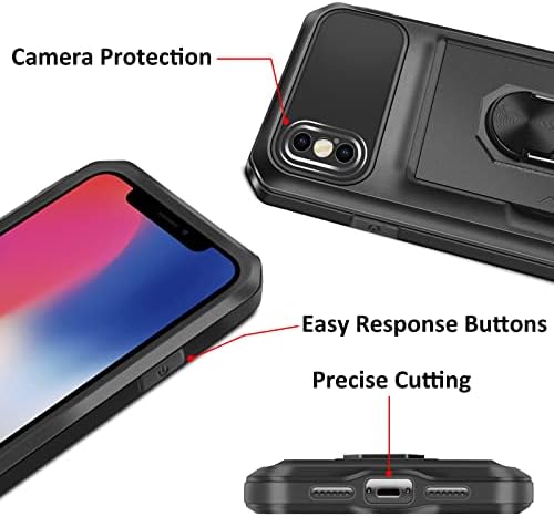 VUNAKE for iPhone X Case iPhone Xs Case with Card Holder Slot Wallet Case with Ring Kickstand Heavy Duty Hard PC TPU Bumper Cover Armor Shockproof Protecive Phone Case Cover for iPhone X/Xs,Black