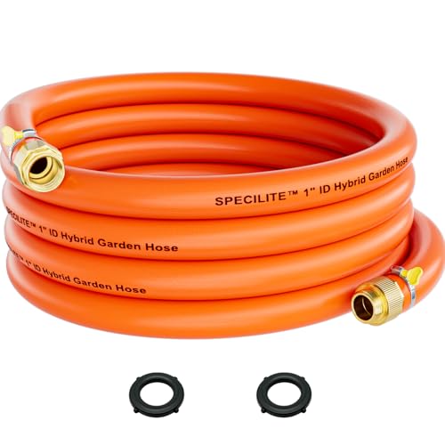 SPECILITE 1 Garden Water Hose 25ft 3X Faster Flow & Time Saving Kinkless Commercial Leader Hybrid Rubber Hoses Heavy Duty with 3/4 Brass Fittings for Pool Draining Irrigation Agriculture