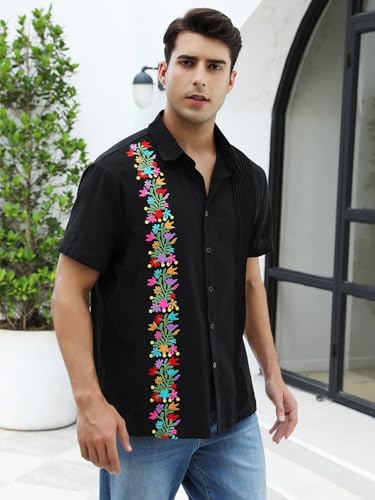 Mexican Shirts for Men Guayabera Embroidered Traditional Fiesta Button Up Collared Short Sleeve Shirt3