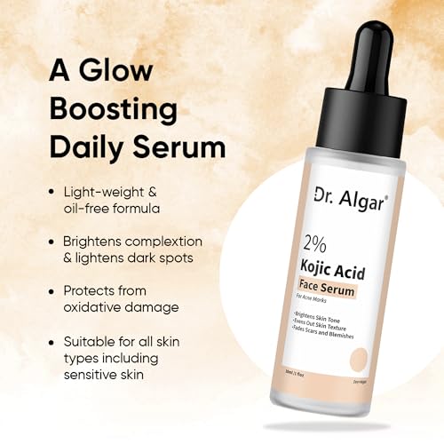Image of Dr. Algar 2% Kojic Acid Face Serum I With 1% Alpha Arbutin & Niacinamide 30 ml | Reduces Dark Spots, Pigmentation & Blemishes | For All Skin types