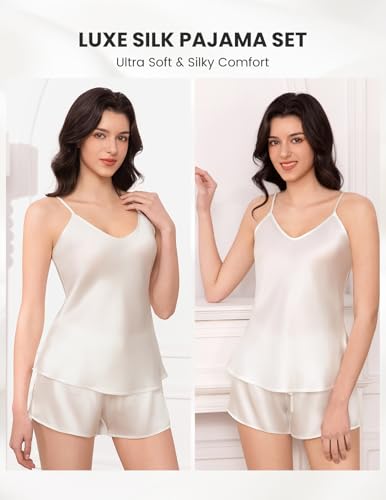 Image of THXSILK Silk Women's Pajama 2 Piece Set 6A+ Grade 100% Mulberry Silk Nightgown Soft Luxury V Neck Cami Shorts Sets Sleepwear