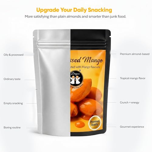 Image of DRIYOZ Sunkissed Mango Almonds 250g | Premium Crunchy Badam Coated with Sweet Mango Flavour Granules | Tropical Fruity Nut Snack for Gifting, Parties & Everyday Snacking