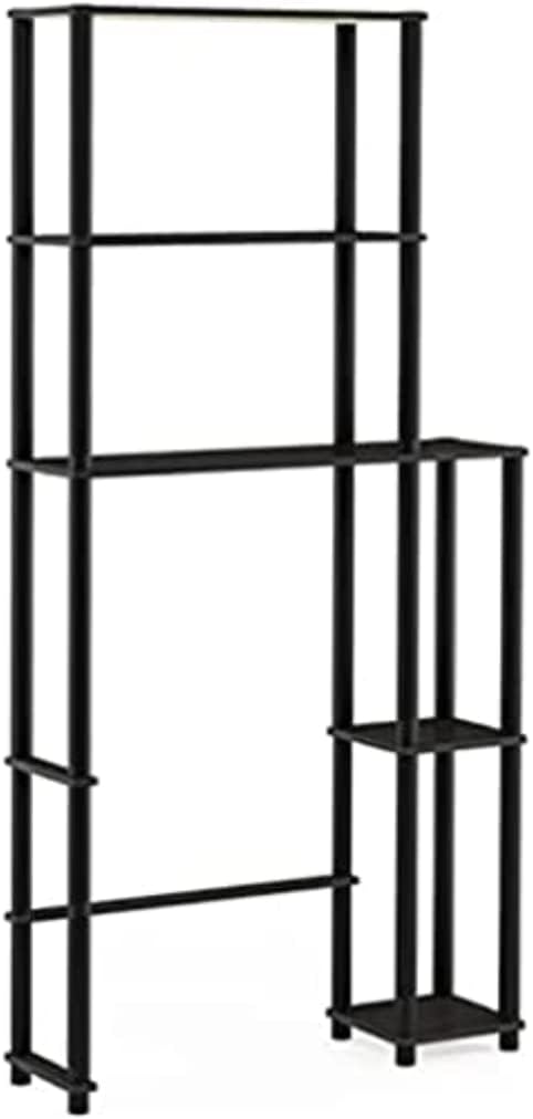 Furinno Turn-N-Tube with 5 Shelves Toilet Space Saver, Espresso/Black Basic Rack with Side Stoarge Espresso/Black