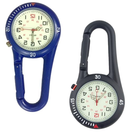 AXVRAV Lot de 2 montres de poche avec mousqueton, étanche, à clipser, montre à quartz analogique lumineuse, pour médecins, cyclistes, escaladeurs, sac à...