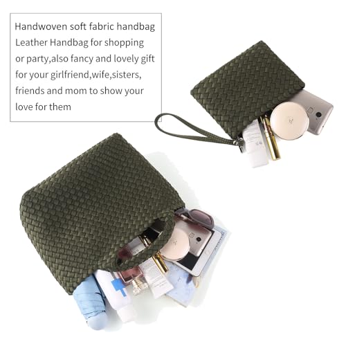 Image of Woven Bag for Women, Neoprene Tote Bag Summer Beach Handbag Purse Retro Handmade Travel Shoulder Bag Set