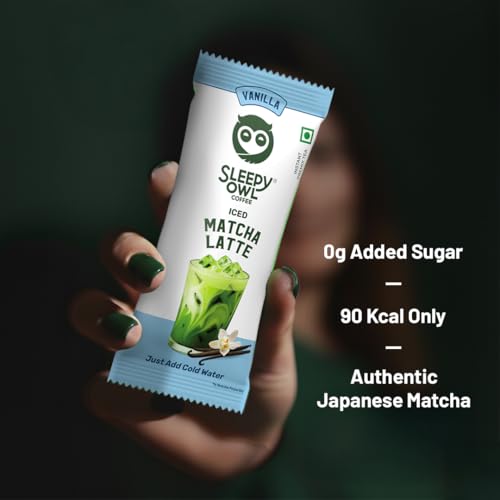 Image of Sleepy Owl Vanilla Iced Matcha Latte Premix Powder, Made with Premium Japanese Matcha Green Tea Powder, Instant Premix Easy to Make Anywhere, Calm Energy & Focus, Natural Antioxidants, 3 Sachets