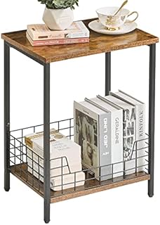 YMYNY 2-Tiers End Table, Side Table with Storage Shelves, Small Nightstand, Industrial Couch Table, for Study, Office, Living Room, Bedroom, 52 * 40 * 29 cm, Rustic Brown, Easy Assembly, HST001H