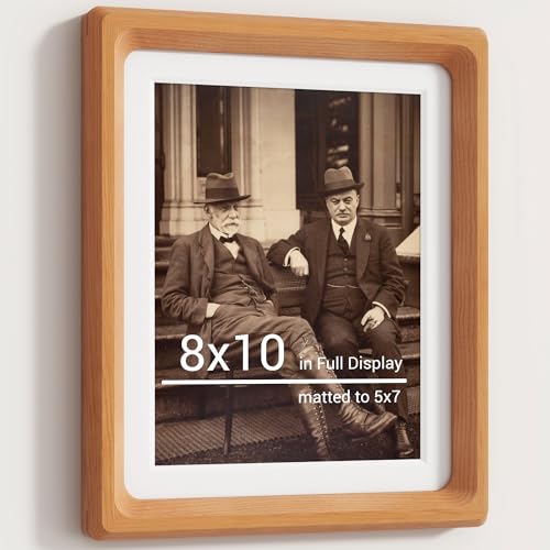 Heimlove 8x10 Picture Frames Natural Cherry,Original Wood Hand Make Crafted Photo Frame with Mat to 5x7 Graduation Picture Display,Family Picture,Wedding Picture Tabletop & Wall Decoration