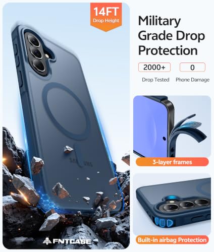 Image of FNTCASE for Galaxy A37 /A36 5G Phone Case, Fit for Magsafe, Screen Protector | Translucent Matte Magnetic Back, 14FT Military Grade Drop Protection, Shockproof Protective, for Samsung A37 Cover, Blue