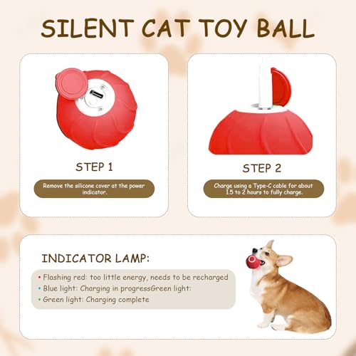 Magic Ball Hund, Interaktiver Spielball für Hunde, Magic Ball für Hunde, Smart Hundeball Elektrisch, 2 Interaktiven Modi, Wiederaufladbar Über USB, für Welpen, Klein und Mittel (Rot)