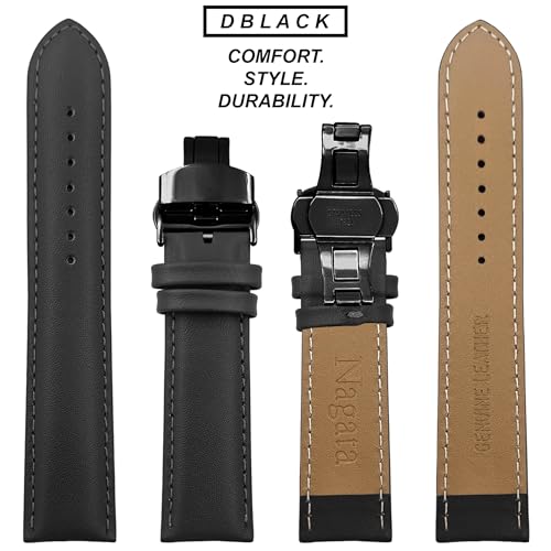Image of DBLACK ''NAGATA3'' Leather Watch Strap with Butterfly Lock, Minimalist Design Watch Belt / / For 18mm, 20mm, 22mm, or 24mm Watch Band (Choose Your Size & Color)