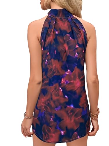 Image of RoseSeek Women's Tropical Paisley Halter Blouse Boho Shirt Vacation Tops | Polka Dots Print, Halter Tops, Summer Tops, Going Out Tops, Beach, Dressy Tops, Boho Blouses
