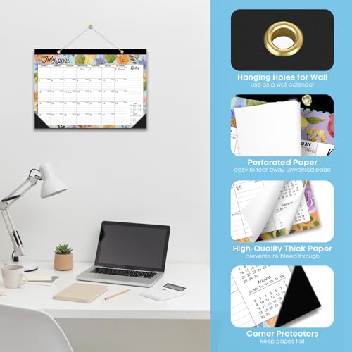 Image of 3 Pack of Desk Calendar 2026-2027, 18-Month Calendar Runs from July 2026 to December 2027, Large 17 inch x 12 inch Monthly Desktop & Wall Calendar for Home & Office - Botanic Whimsy