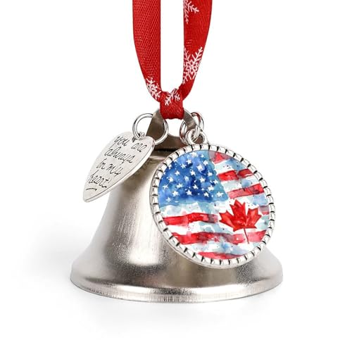 Watercolor U.S. Canada Flag Funny Christmas Bell Ornament Cute Xmas Tree Hanging Pendant Decoration for Holidays Party