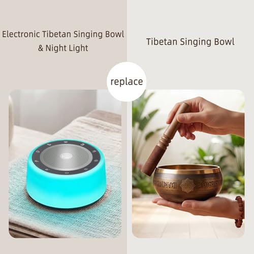 Image of Kipcush Automatic Tibetan Singing Bowl Sound Machine, 11 Soothing Sound Therapy Tones, Touch Night Light, Smart Timer & Memory, Plug-in White Noise Machine for Sleep, Meditation, Yoga & Relaxation