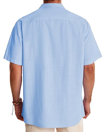 Image of Alimens & Gentle Mens Linen Shirts Cotton Hawaiian Shirts Short Sleeve Button Down Shirts Casual Summer Beach Tops