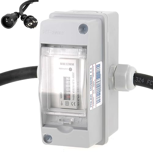 POLIER - MS16MM : Compteur électrique mobile - Monophasé 16 A - Certifié MID - Prises SCHUKO. Câble 0.8 mètre, 2.5 mm² - Affichage mécanique
