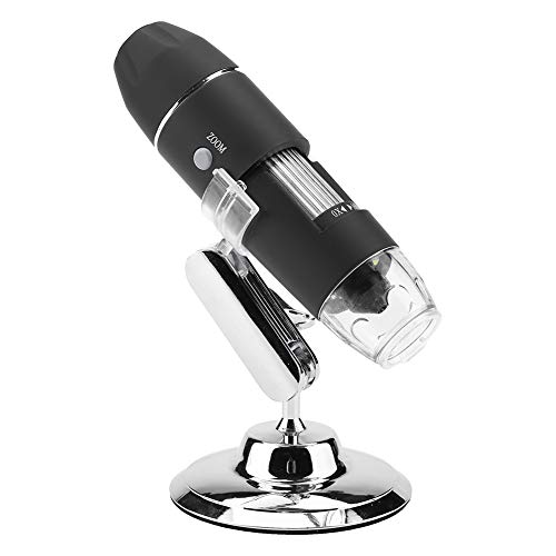 Walfront USB Digital Microscope, 1600X HD Handheld Electronic Microscope Camera, Black, Plastic, LED Light, for Industrial PCB Checking, Jewelry Appraisal, Detecting