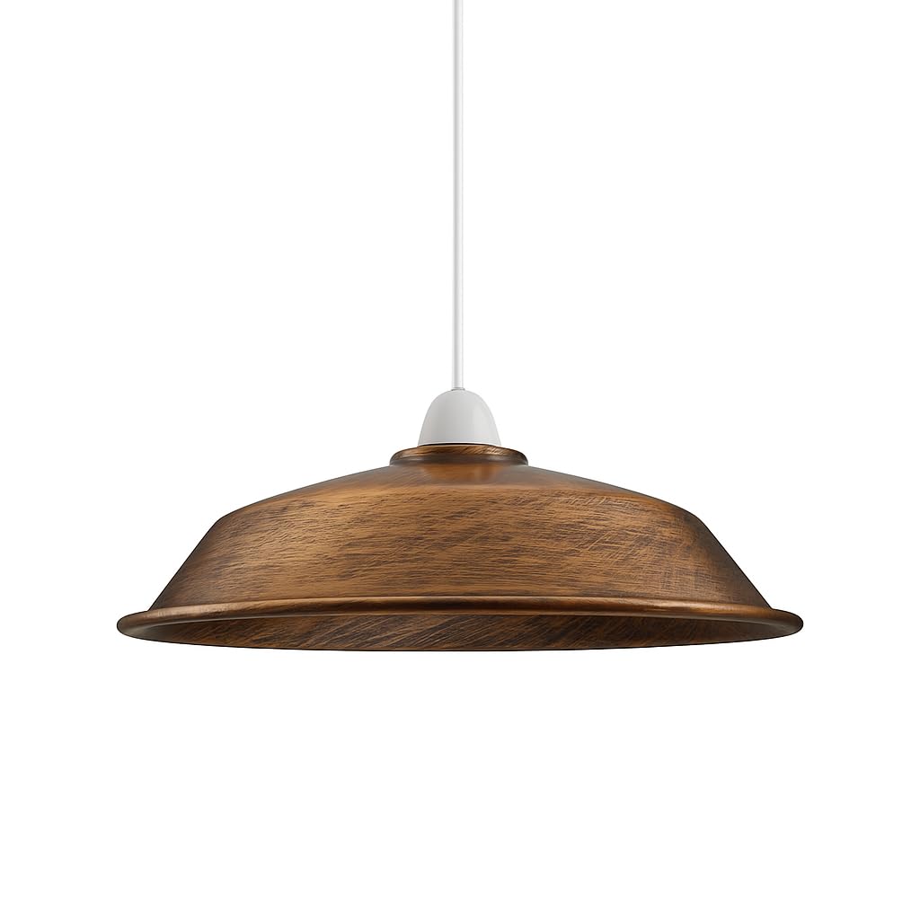 Ledsone Brushed Copper 1Pcs Retro Style Metal Easy Fit Ceiling Pendant Light Shade, 26Cm Industrial Vintage Look Lamp Shade (Free Reducer Plate)