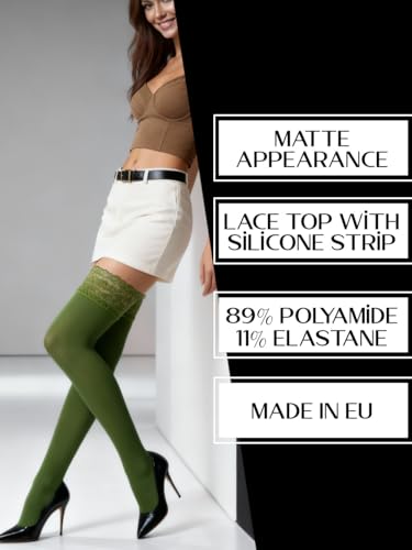 Image of Mila Marutti Opaque Thigh High Stockings for Women | Solid Color Thigh Highs | Colored Stockings for Garter Belts