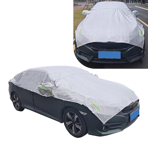 Image of Car Cover for Sedans, 16.73ft Long Cotton Fabric Oxford cloth Outdoor Car Cover Waterproof Sun Protection All Weather, Half-cover Car Covers with Reflective Strips