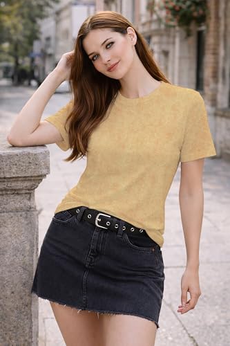 Image of London Hills Tshirt for Woman | Tops for Woman | t Shirt for Woman's Relaxed Fit Round Neck | Tops for Women Western Half Sleeve Melange Textured | Women top's | Women's tees | Women' t Shirt