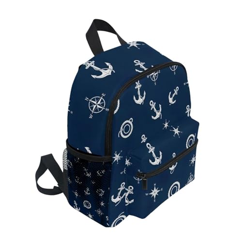 Toddler Backpack for Girls Boys, White Anchors Navy Blue Kids Backpacks with Name Tag Mini, 3-8 Years2
